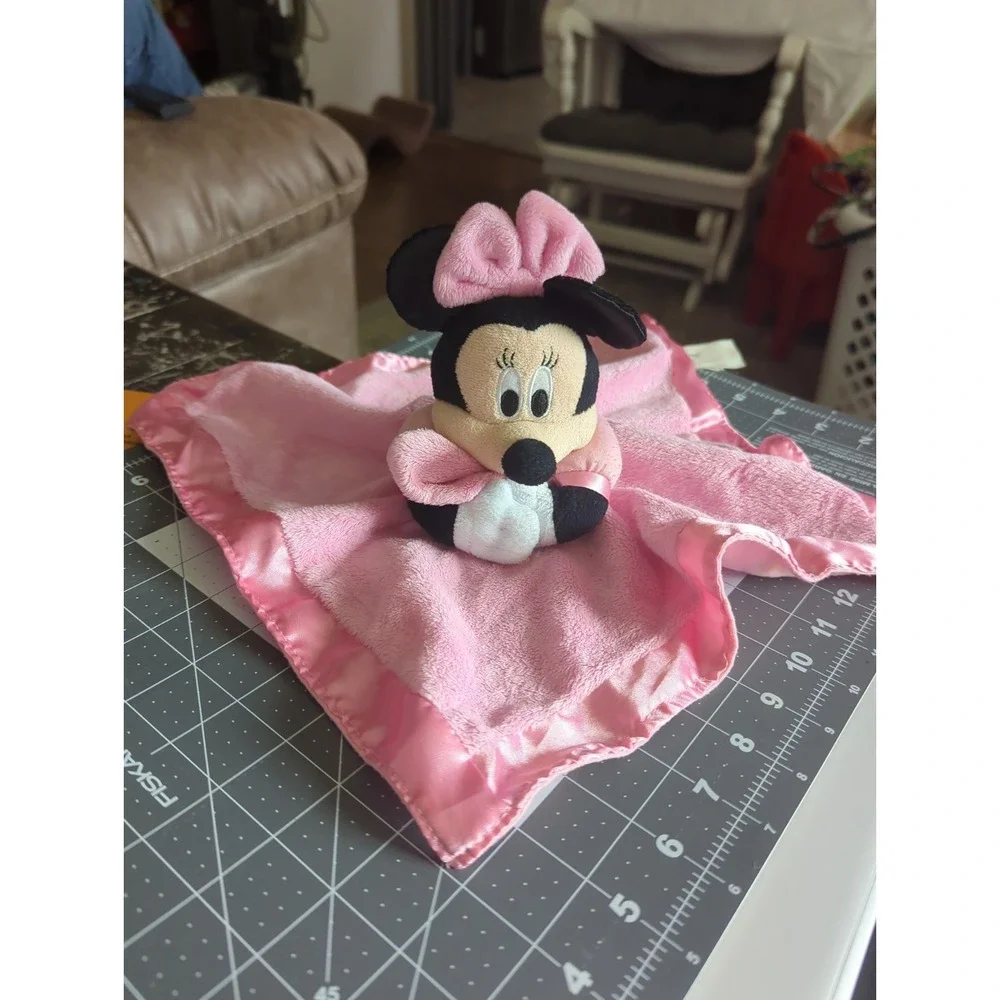 Disney Minnie Mouse Security Blanket Lovey Blankie Plush Crinkle Ears Rattle